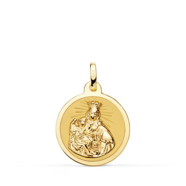 18K ESCAPULARIO ORO AMARILLO VIRGEN DEL CARMEN Y CORAZON DE JESUS EN BRILLO 18 MM - Imagen 2