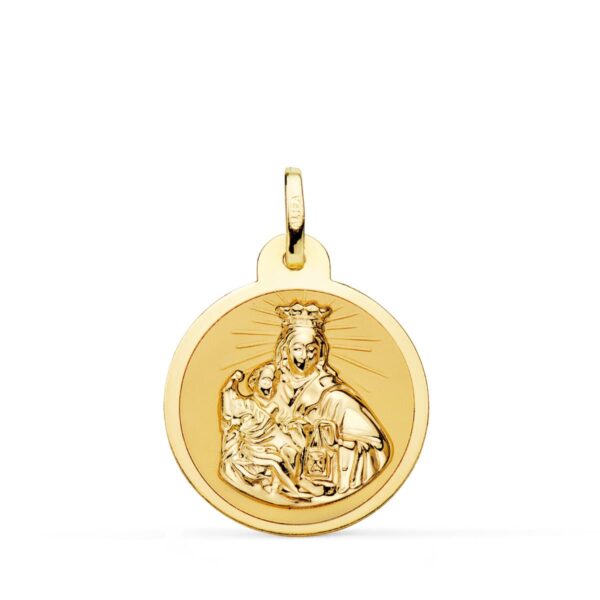 18K ESCAPULARIO ORO AMARILLO VIRGEN DEL CARMEN Y CORAZON DE JESUS EN BRILLO 20 MM - Imagen 2