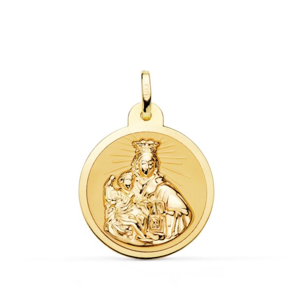 18K ESCAPULARIO ORO AMARILLO VIRGEN DEL CARMEN Y CORAZON DE JESUS EN BRILLO 22 MM - Imagen 2