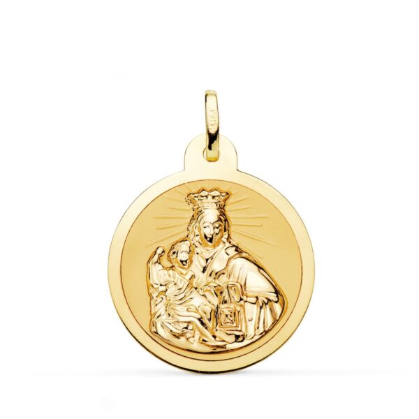 18K ESCAPULARIO ORO AMARILLO VIRGEN DEL CARMEN Y CORAZON DE JESUS EN BRILLO 24 MM - Imagen 2