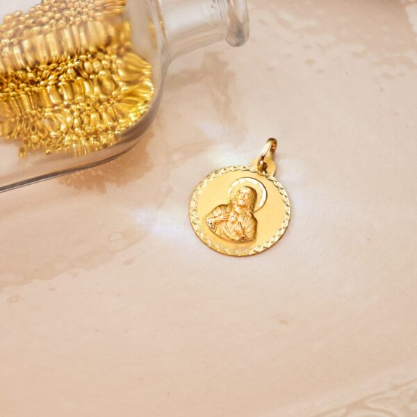 18K MEDALLA ORO AMARILLO SAGRADO CORAZON DE JESUS TALLA CRUZADA 22 MM - Imagen 2