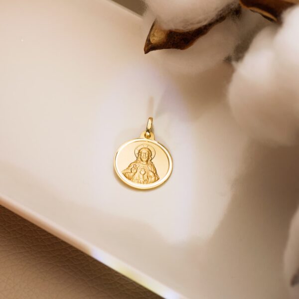 18K ESCAPULARIO ORO AMARILLO VIRGEN DEL CARMEN Y CORAZON DE JESUS BISEL 18 MM - Imagen 2