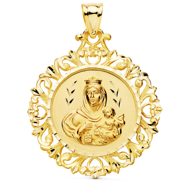 18K MEDALLA ORO AMARILLO ESCAPULARIO ORO AMARILLO CERCO CORAZON DE JESUS Y V CARMEN 45X40 MM - Imagen 2