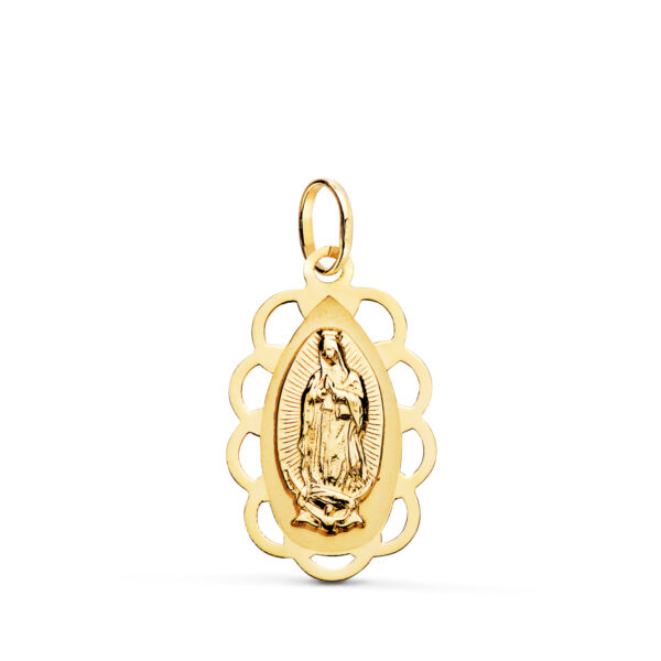 18K MEDALLA ORO AMARILLO VIRGEN DE GUADALUPE OVAL CALADA. MEDIDA: 26 X 16MM