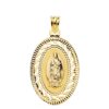 18K MEDALLA ORO AMARILLO VIRGEN GUADALUPE CERCO CALADO Y TALLADO. 34 X 22 MM