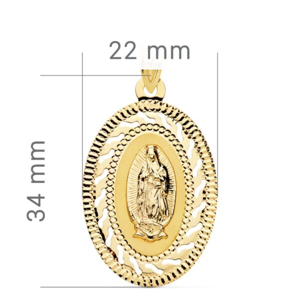 18K MEDALLA ORO AMARILLO VIRGEN GUADALUPE CERCO CALADO Y TALLADO. 34 X 22 MM - Imagen 2