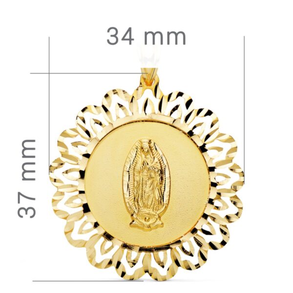 18K MEDALLA ORO AMARILLO VIRGEN GUADALUPE CERCO TALLADO 37X34 MM - Imagen 2