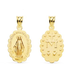 18K MEDALLA ORO AMARILLO VIRGEN DE LA MILAGROSA OVAL MATIZADA 20X15 MM
