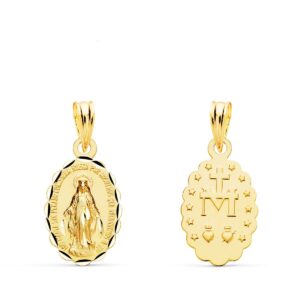 9K MEDALLA ORO AMARILLO VIRGEN DE LA MILAGROSA OVAL TALLADA 15X10 MM