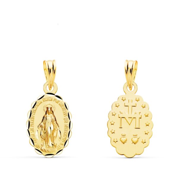 9K MEDALLA ORO AMARILLO VIRGEN DE LA MILAGROSA OVAL TALLADA 15X10 MM