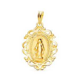 9K MEDALLA ORO AMARILLO VIRGEN DE LA MILAGROSA CERCO EN FRANCES 23X16 MM 1.15GR