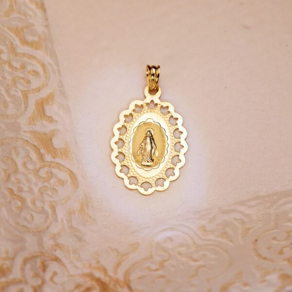 18K MEDALLA ORO AMARILLO VIRGEN MILAGROSA CERCO CALADO 34 X 22 MM - Imagen 2