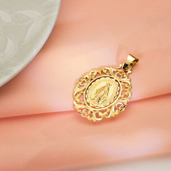 18K MEDALLA ORO AMARILLO VIRGEN DE LA MILAGROSA CERCO 46X35 MM - Imagen 2