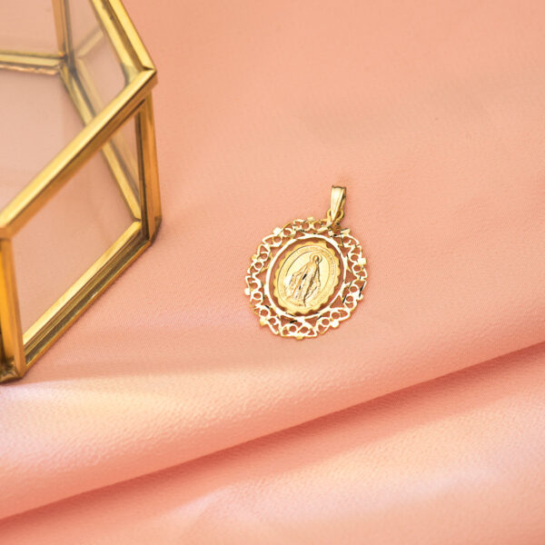 18K MEDALLA ORO AMARILLO VIRGEN DE LA MILAGROSA CERCO 27X21 MM - Imagen 2