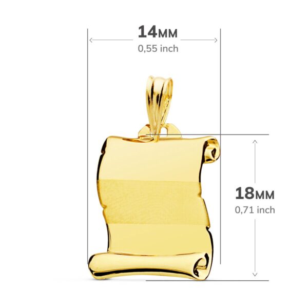 18K PLACA CHAPA COLGANTE PERGAMINO ORO AMARILLO BRILLO BANDA MATE 18X14 MM - Imagen 2