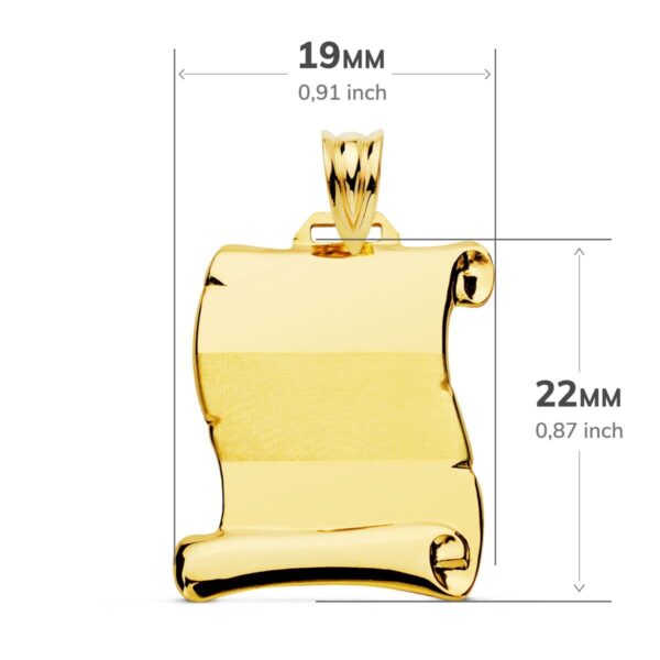 18K PLACA CHAPA COLGANTE PERGAMINO ORO AMARILLO BRILLO BANDA MATE 22X19 MM - Imagen 2