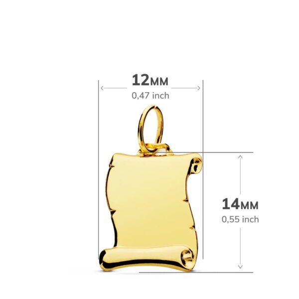 18K PLACA CHAPA COLGANTE PERGAMINO ORO AMARILLO LISO BRILLO 14X12 MM - Imagen 2