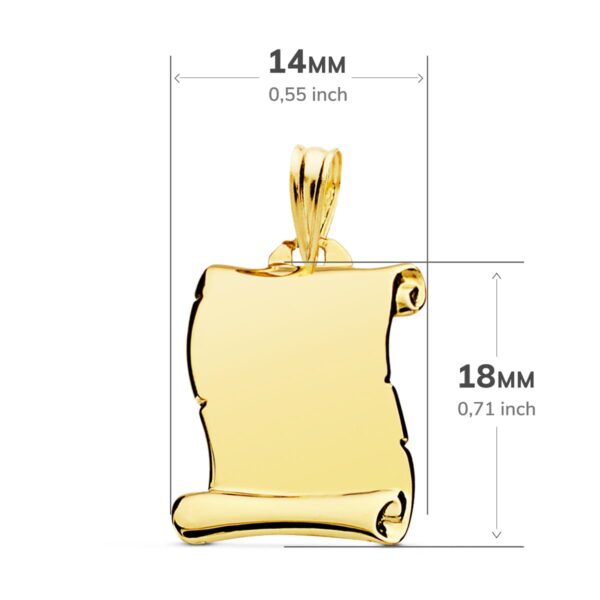 9K PLACA CHAPA COLGANTE PERGAMINO ORO AMARILLO LISO BRILLO 18X14 MM - Imagen 2