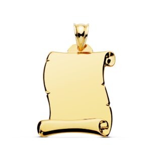 9K PLACA CHAPA COLGANTE PERGAMINO ORO AMARILLO LISO 28X17 MM