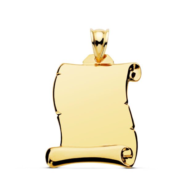 9K PLACA CHAPA COLGANTE PERGAMINO ORO AMARILLO LISO 28X17 MM