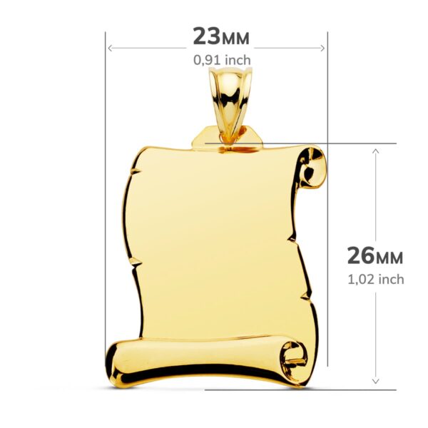 9K PLACA CHAPA COLGANTE PERGAMINO ORO AMARILLO LISO 28X17 MM - Imagen 2
