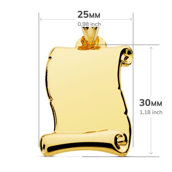 9K PLACA CHAPA COLGANTE PERGAMINO ORO AMARILLO LISO 30X25 MM - Imagen 2