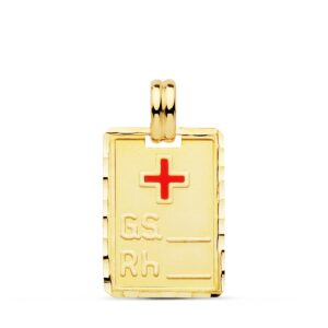 18K PLACA CHAPA ORO AMARILLO GRUPO SANGUINEO RH 20X14 MM