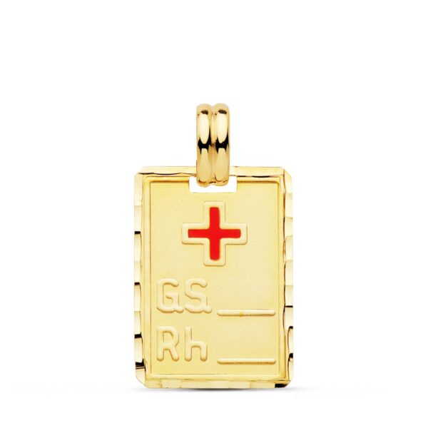 18K PLACA CHAPA ORO AMARILLO GRUPO SANGUINEO RH 20X14 MM
