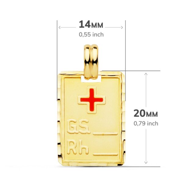 18K PLACA CHAPA ORO AMARILLO GRUPO SANGUINEO RH 20X14 MM - Imagen 2