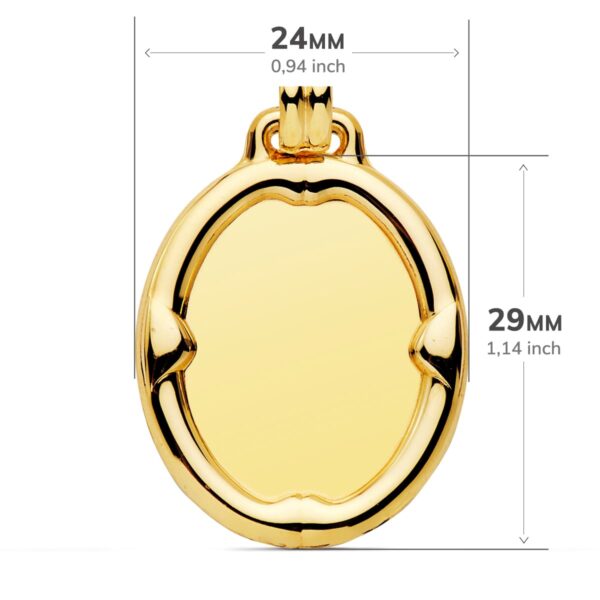 18K PLACA CHAPA ORO AMARILLO OVAL BRILLO CON BORDE 29X24 MM - Imagen 2