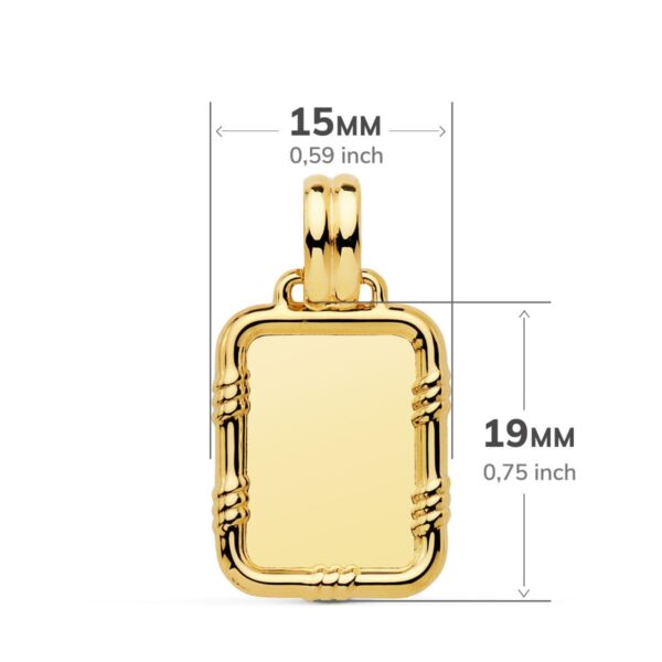 18K PLACA CHAPA ORO AMARILLO BRILLO CON BORDE 19X15 MM - Imagen 2