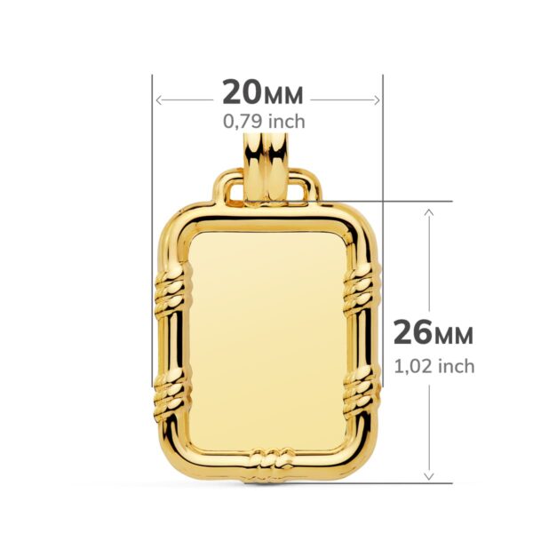 18K PLACA CHAPA LISA BRILLO ORO AMARILLO CON BORDE 26X20 MM - Imagen 2