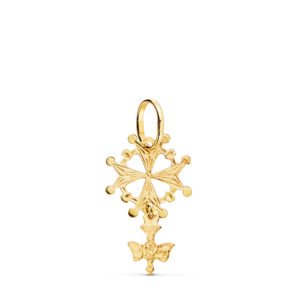 18K CRUZ DE HUGUENOTTE ORO AMARILLO CON PALOMA. 24 X 14 MM