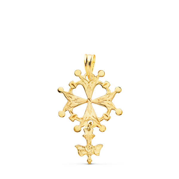 9K CRUZ DE HUGUENOTTE ORO AMARILLO CON PALOMA. 28 X 17 MM