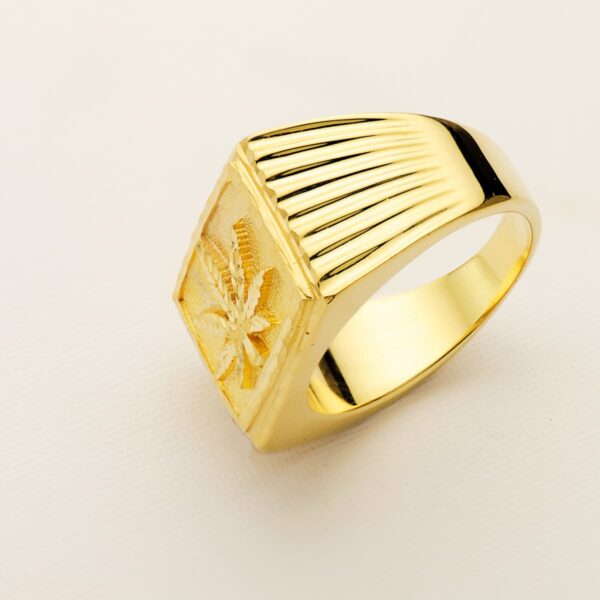 18K SELLO ORO AMARILLO HOJA DE MARIHUANA CABEZA RECTANGULAR 25X17 MM - Imagen 2