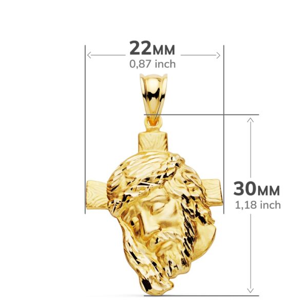 18K COLGANTE ORO AMARILLO CABEZA DE CRISTO CRUZ 31X21 MM - Imagen 3