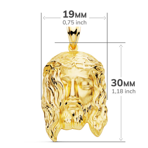 9K COLGANTE ORO AMARILLO CABEZA DE CRISTO ESTAMPADO. 30X19 MM - Imagen 3