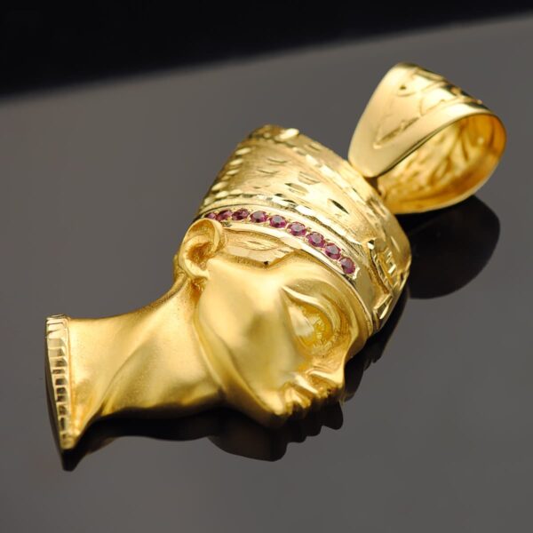18K COLGANTE ESFINGE NEFERTITI GIGANTE CON CIRCONITA ROJAS ORO AMARILLO. 50 X 35 MM - Imagen 3