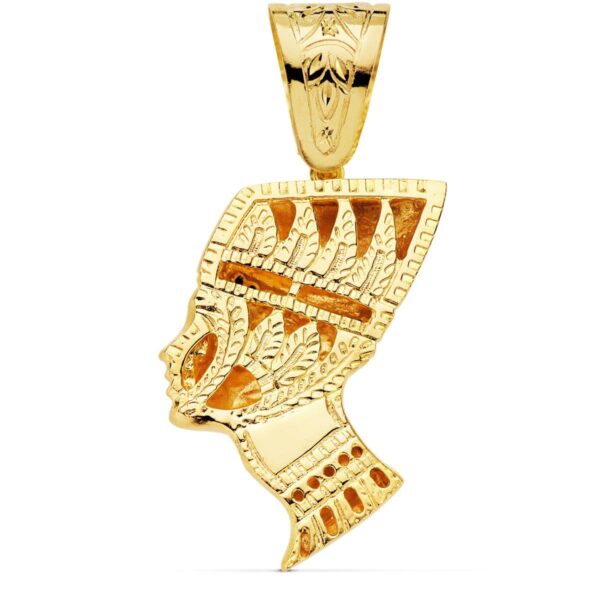 18K COLGANTE ESFINGE NEFERTITI GIGANTE CON CIRCONITA AZULES ORO AMARILLO. 50 X 35 MM - Imagen 2