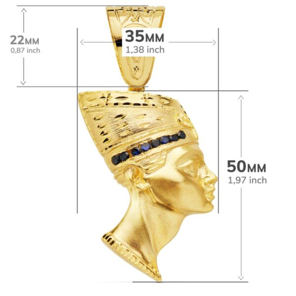 18K COLGANTE ESFINGE NEFERTITI GIGANTE CON CIRCONITA AZULES ORO AMARILLO. 50 X 35 MM - Imagen 3