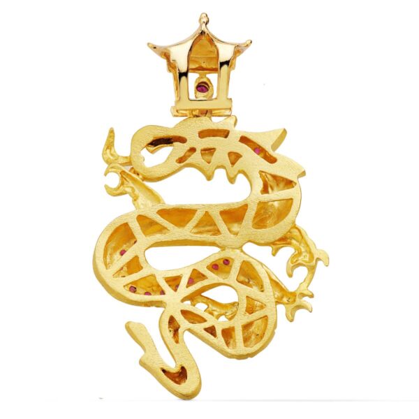 18K COLGANTE ORO AMARILLO DRAGON CON CIRCONITA ROJAS. 43X35 MM - Imagen 2