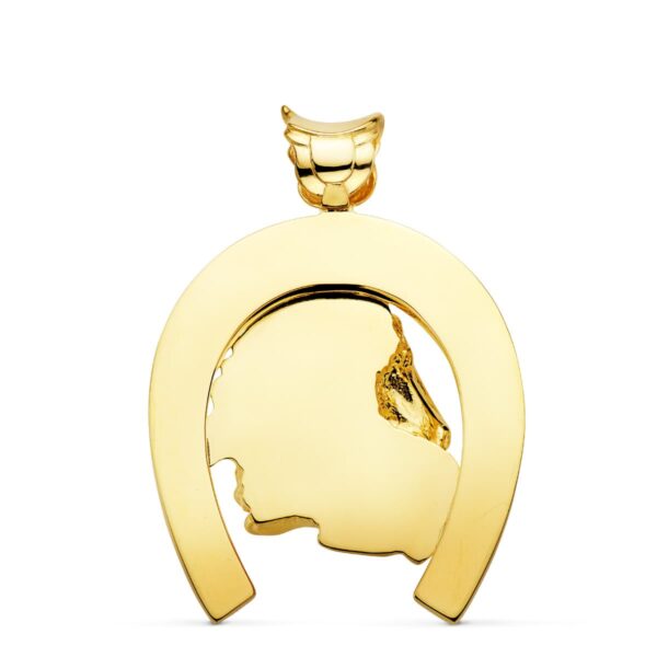 18K COLGANTE ORO AMARILLO HERRADURA CON CABALLOS 50X44 MM - Imagen 2