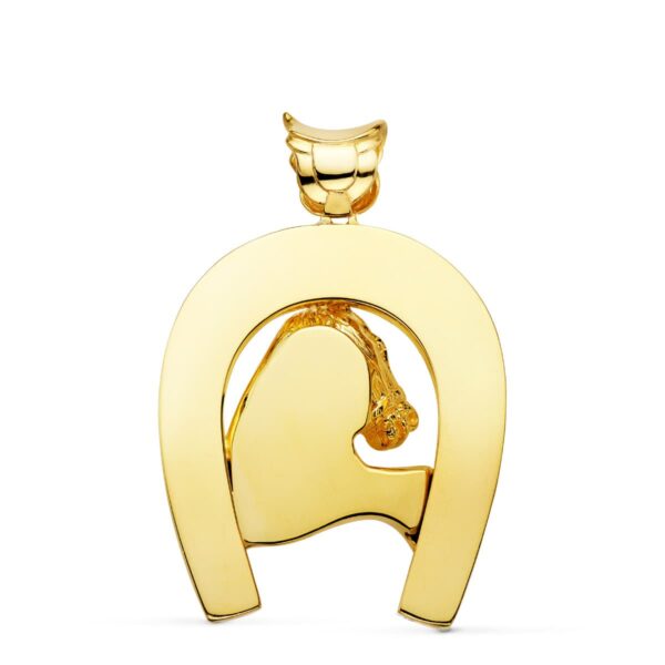 18K COLGANTE ORO AMARILLO HERRADURA CON CABALLO 48X40 MM - Imagen 2