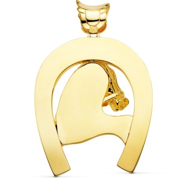 18K COLGANTE ORO AMARILLO HERRADURA CON CABALLO 60X50 MM - Imagen 2