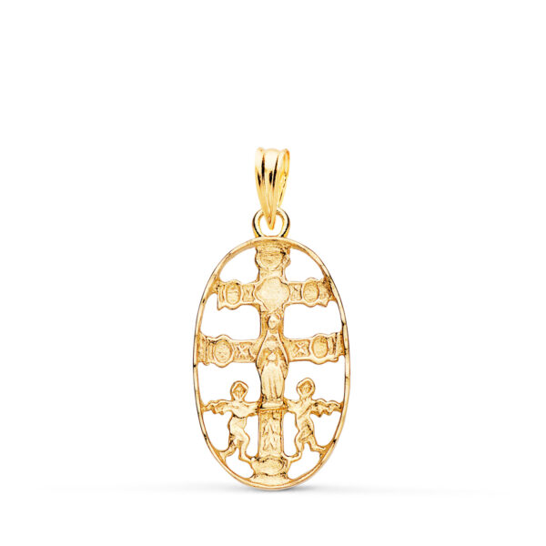 18K CRUZ DE CARAVACA ORO AMARILLO CERCO OVAL TALLADO 25 X 13 MM - Imagen 2