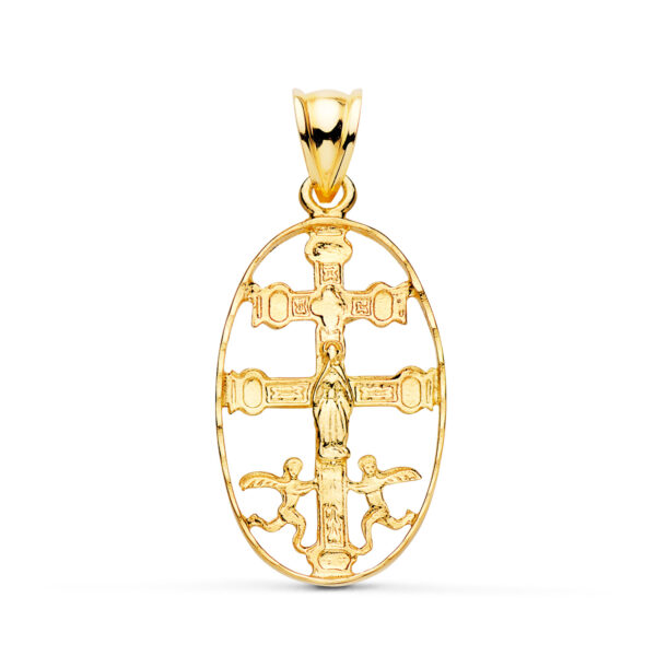 18K CRUZ DE CARAVACA ORO AMARILLO CERCO OVAL TALLADO. 27 X 17MM - Imagen 2