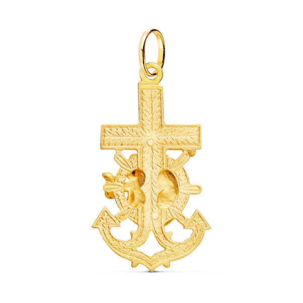 18K CRUZ MARINERA ORO AMARILLO VIRGEN DEL CARMEN TALLADA 40X22 MM - Imagen 2