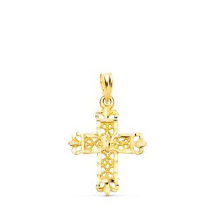 18K CRUZ ORO AMARILLO FILIGRANA BORDES TALLADOS. 22X19 MM