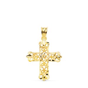18K CRUZ ORO AMARILLO FILIGRANA BORDES TALLADOS. 27X22 MM