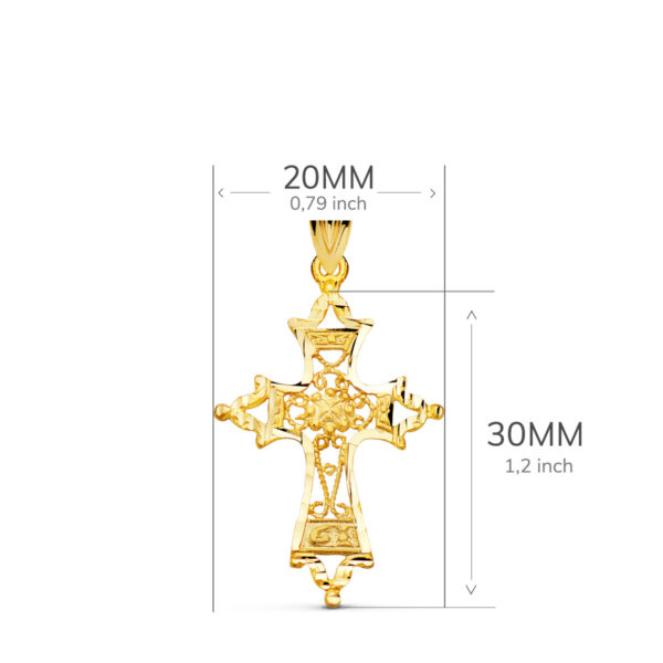 18K CRUZ ORO AMARILLO FILIGRANA BORDES TALLADOS. 30X20 MM - Imagen 2